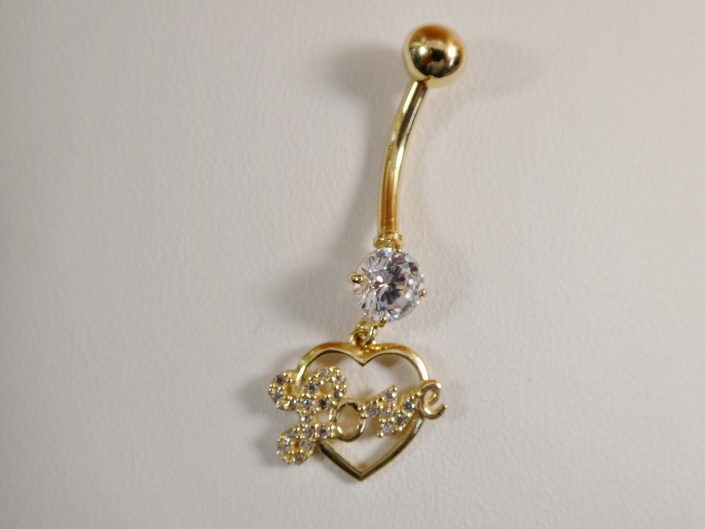 14k real solid yellow gold dangling love heart belly button ring piercing