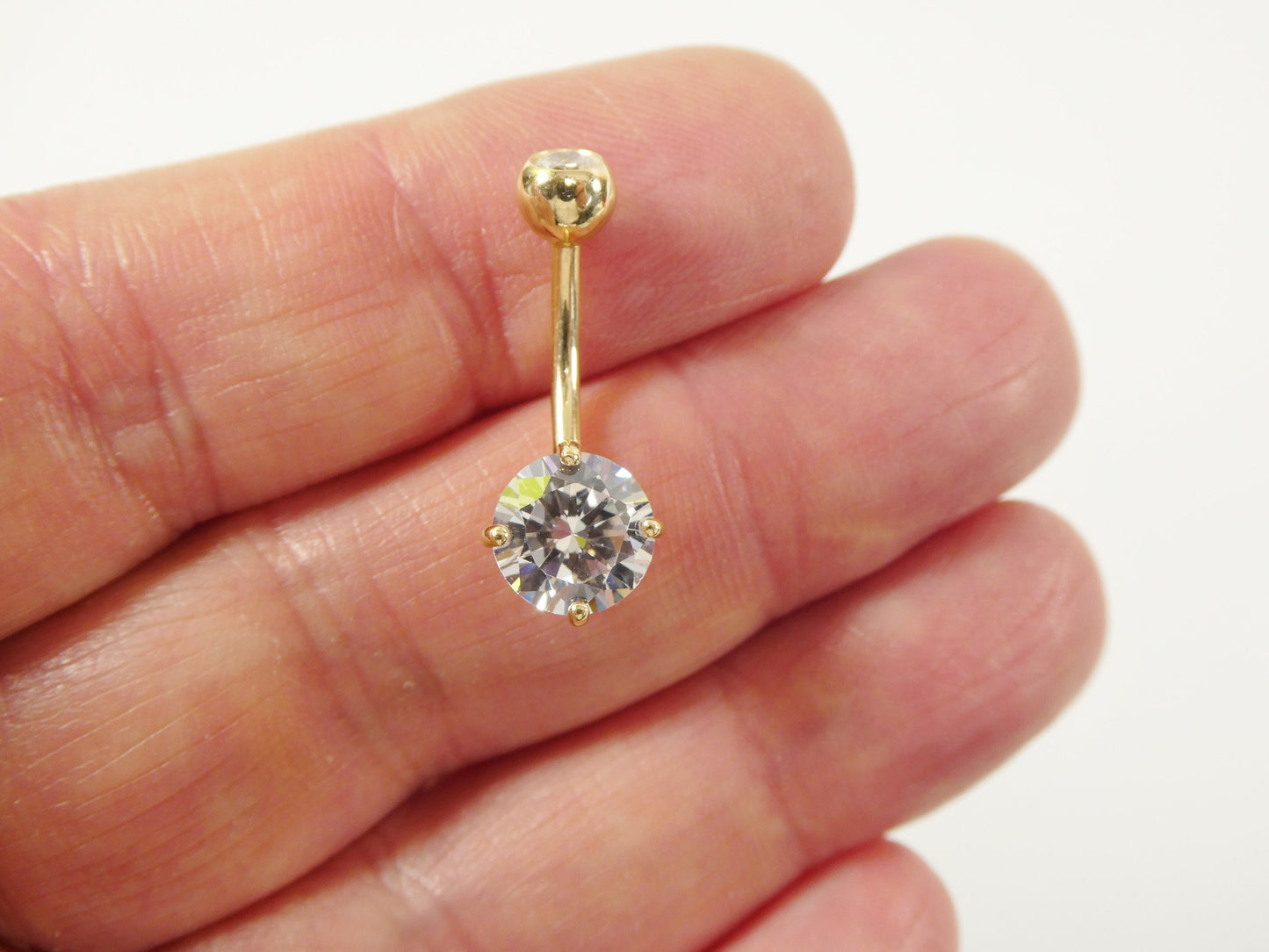 14k real solid yellow gold 8mm stone dangling belly button ring piercing