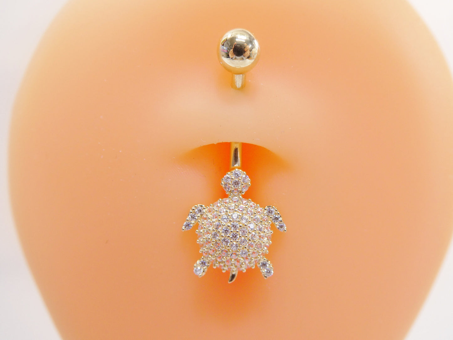 14k real solid yellow gold turtle belly button ring piercing