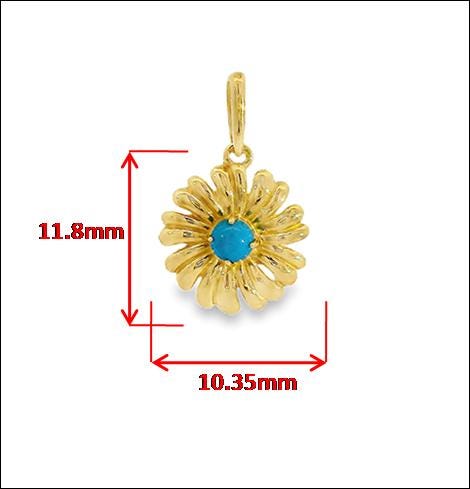 10k Yellow Gold Singapore Chain Necklace flower turquoise Pendant