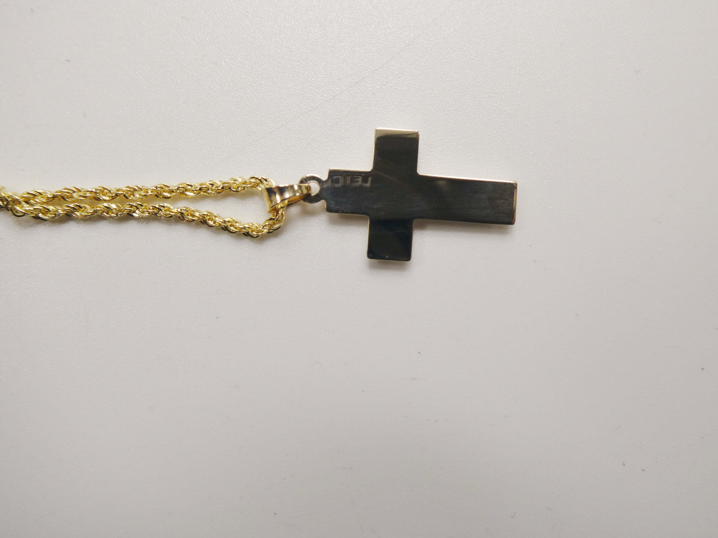 14k real solid yellow gold two tone cross pendent and robe necklace
