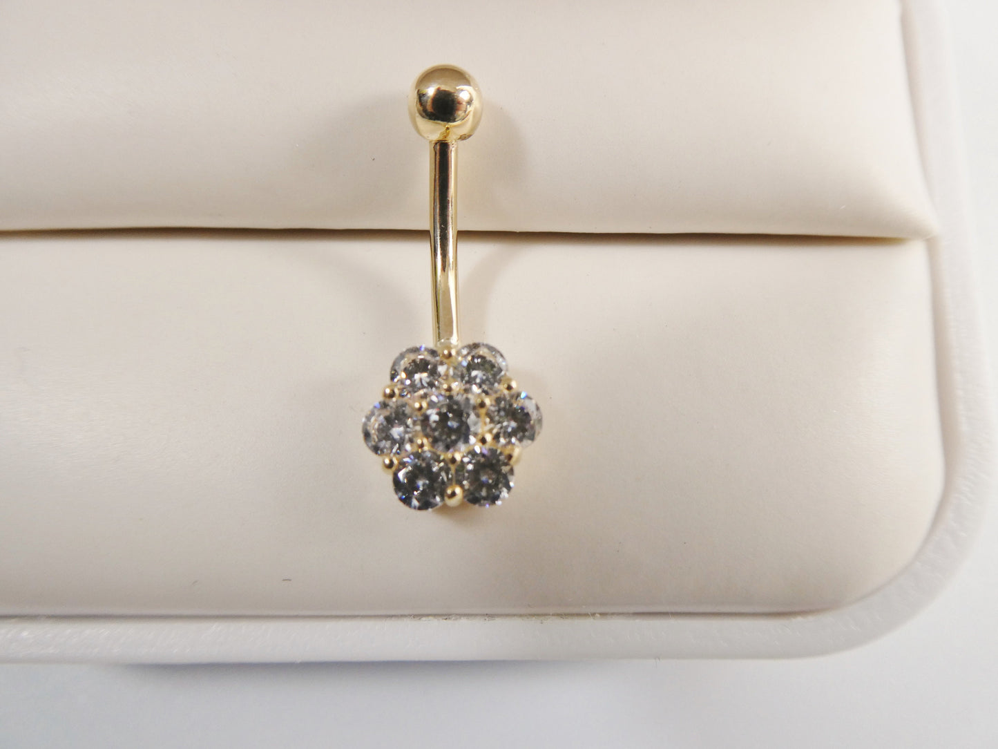14k real solid yellow gold full stone flower belly button ring piercing