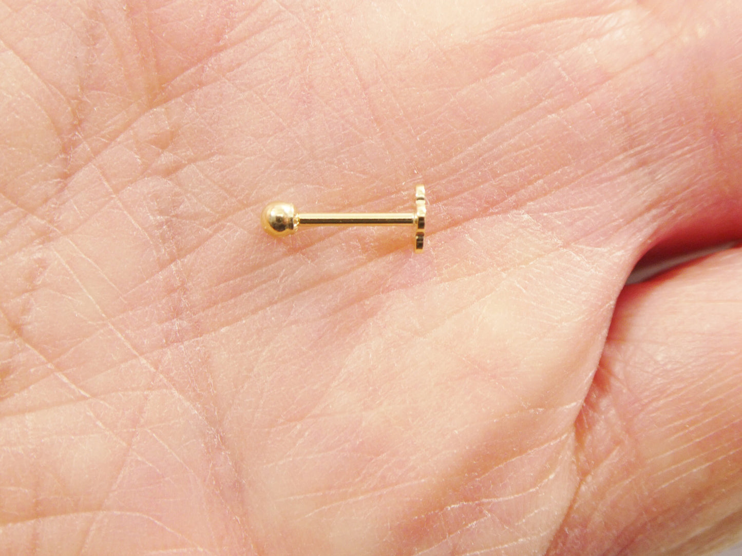 2MM/3mm/4mm 14k real solid yellow gold ball cartilage flat screw back piercing