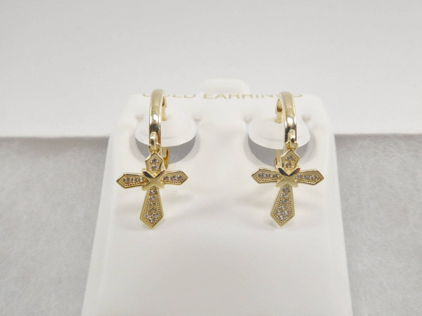 10k real solid gold cross dangle on plain huggie fancy earrings
