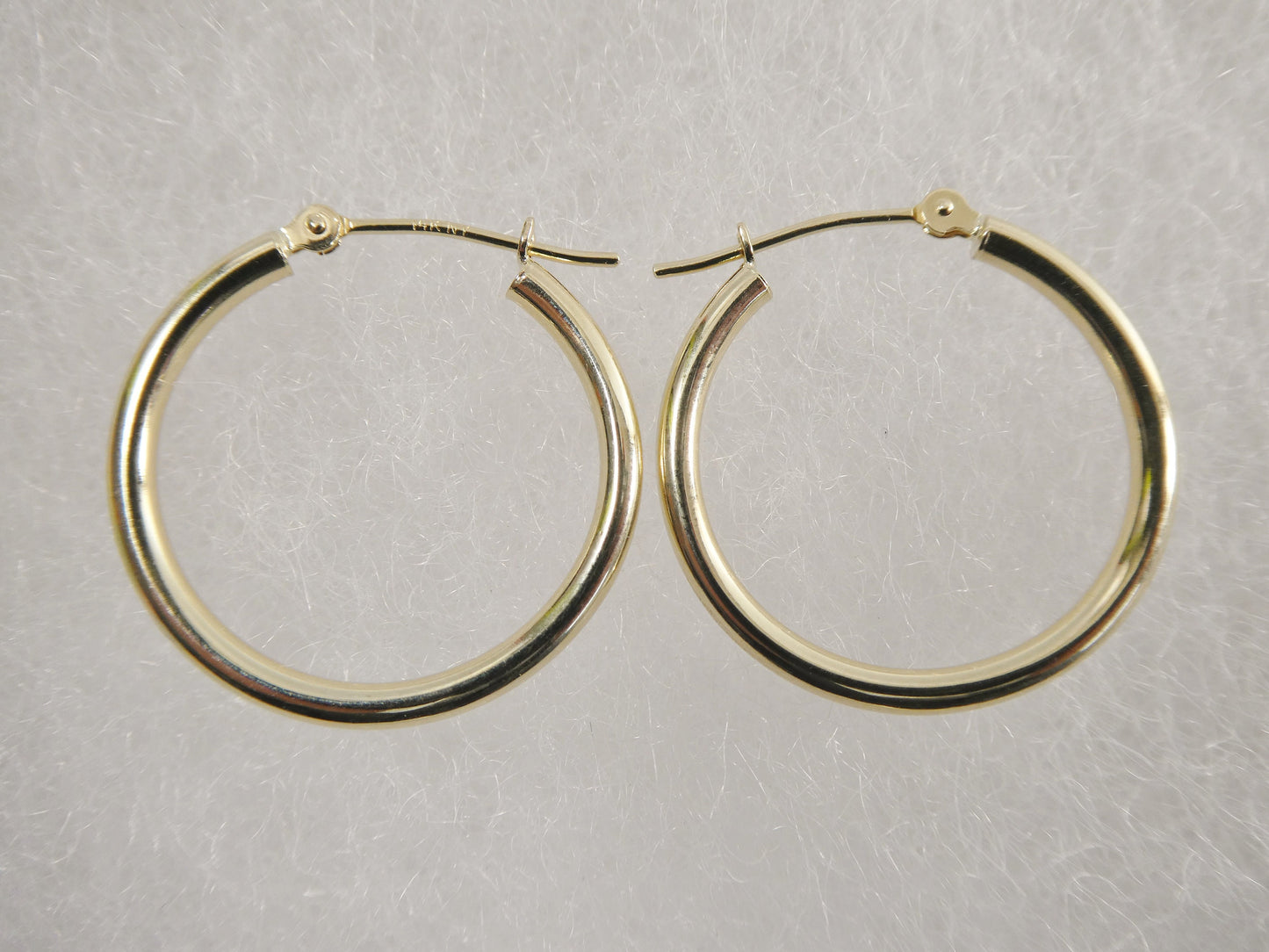 14K real solid yellow gold 2mm / 22mm round hoop earring snap closure high polish finish