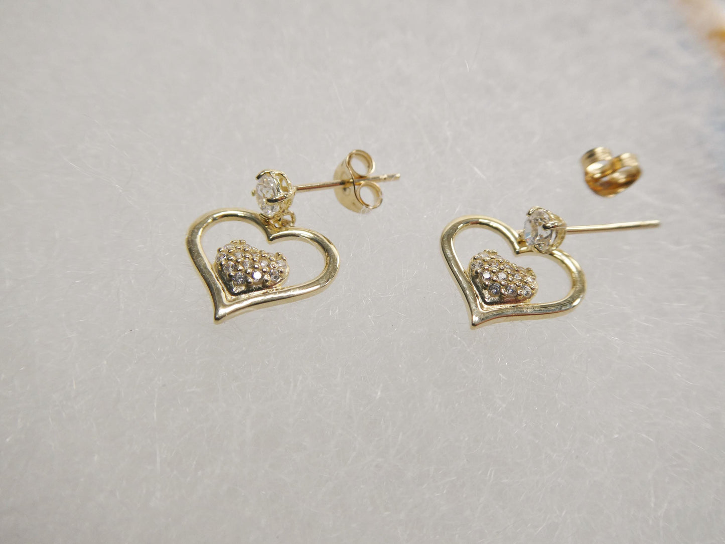 real 10k solid yellow gold double heart push post earrings