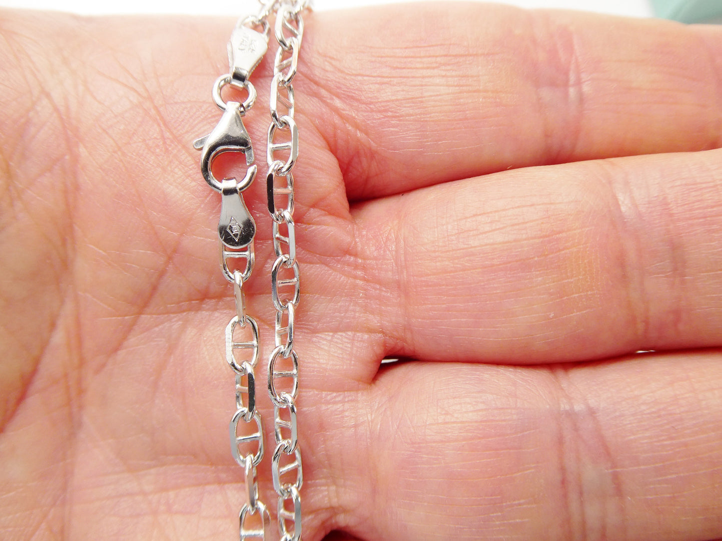 Real 925 sterling silver 10 inch mariner anklet 14k white gold finish