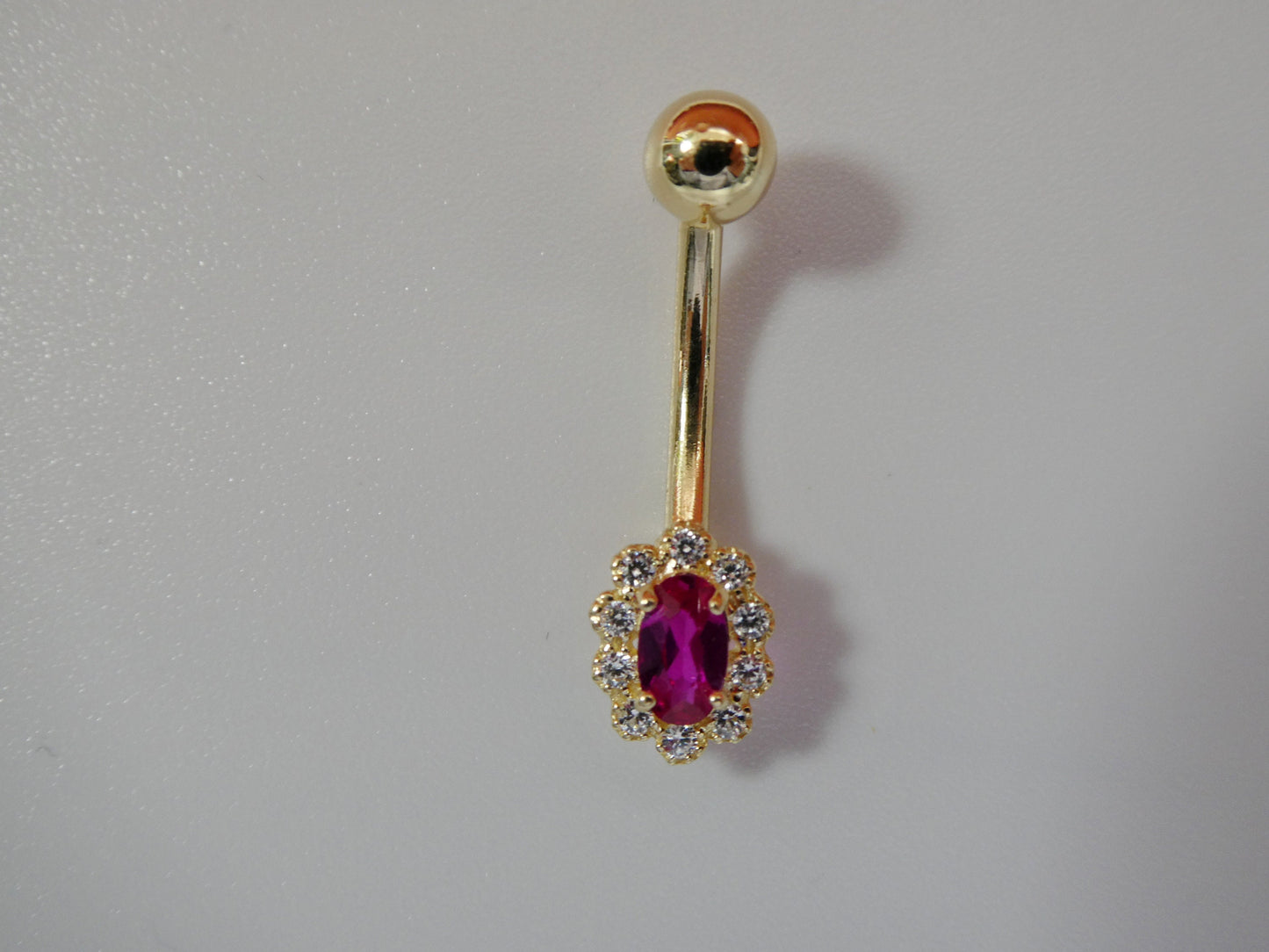 14k real solid yellow gold oval color stone center belly button ring piercing