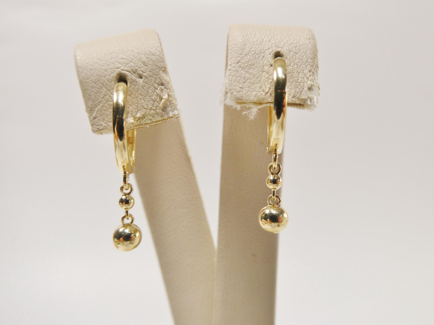 real 10k solid yellow gold ball drop hoop huggie earrings