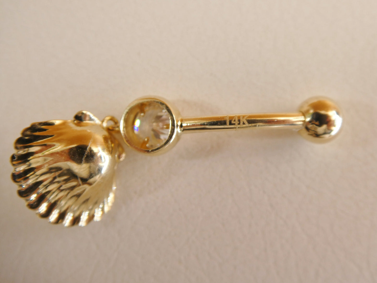 14k real solid yellow gold freshwater pearl shell belly button ring piercing