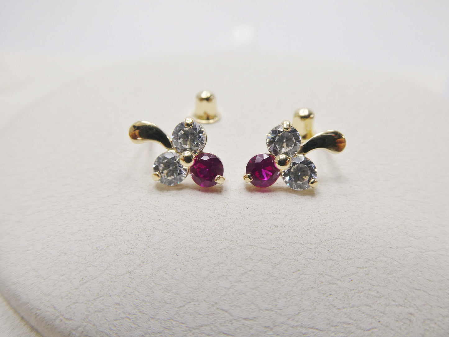 10k real solid yellow gold birthstone screw back children earrings flower shape