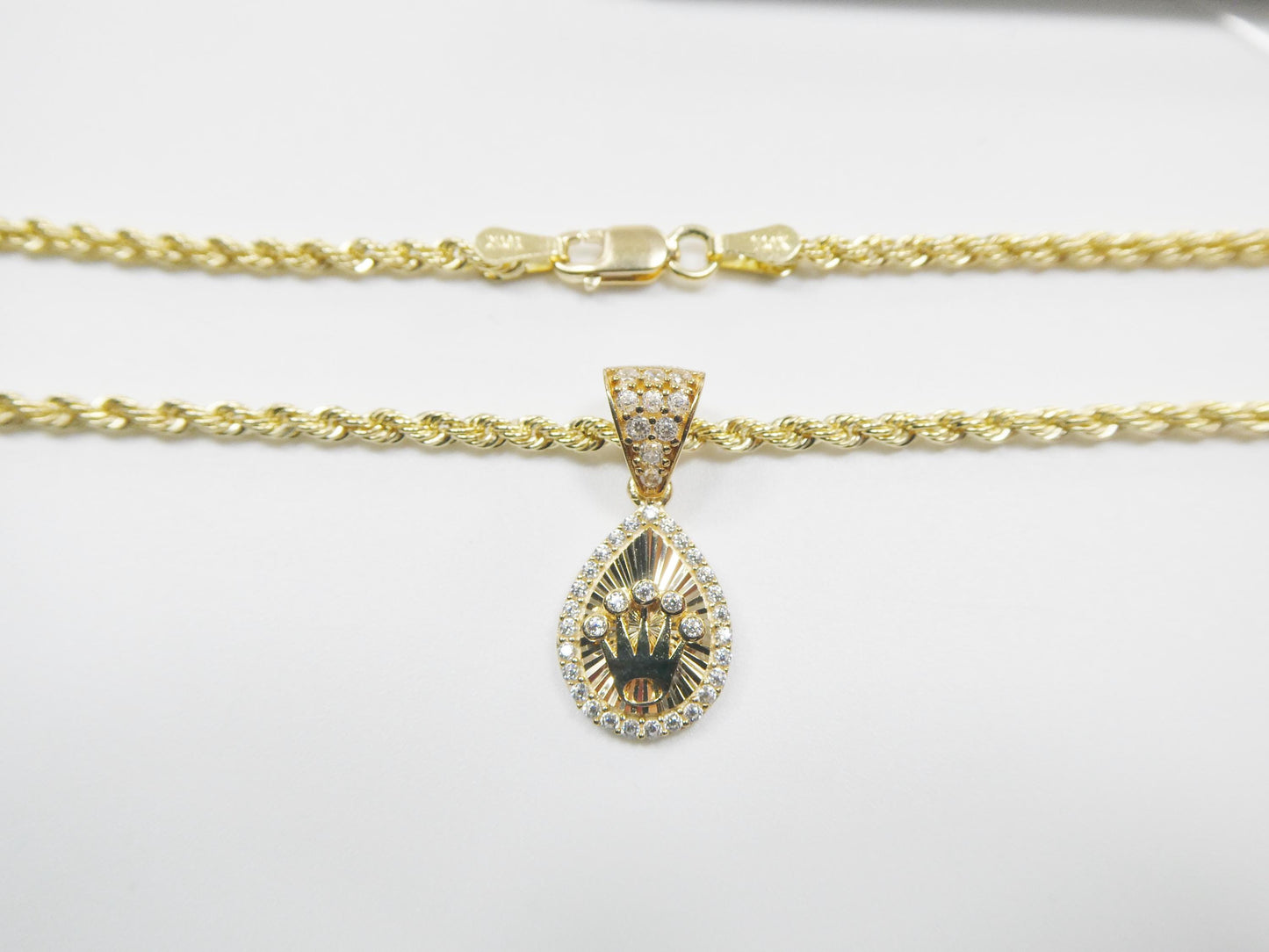 10k real solid yellow gold crown pendent and rope necklace