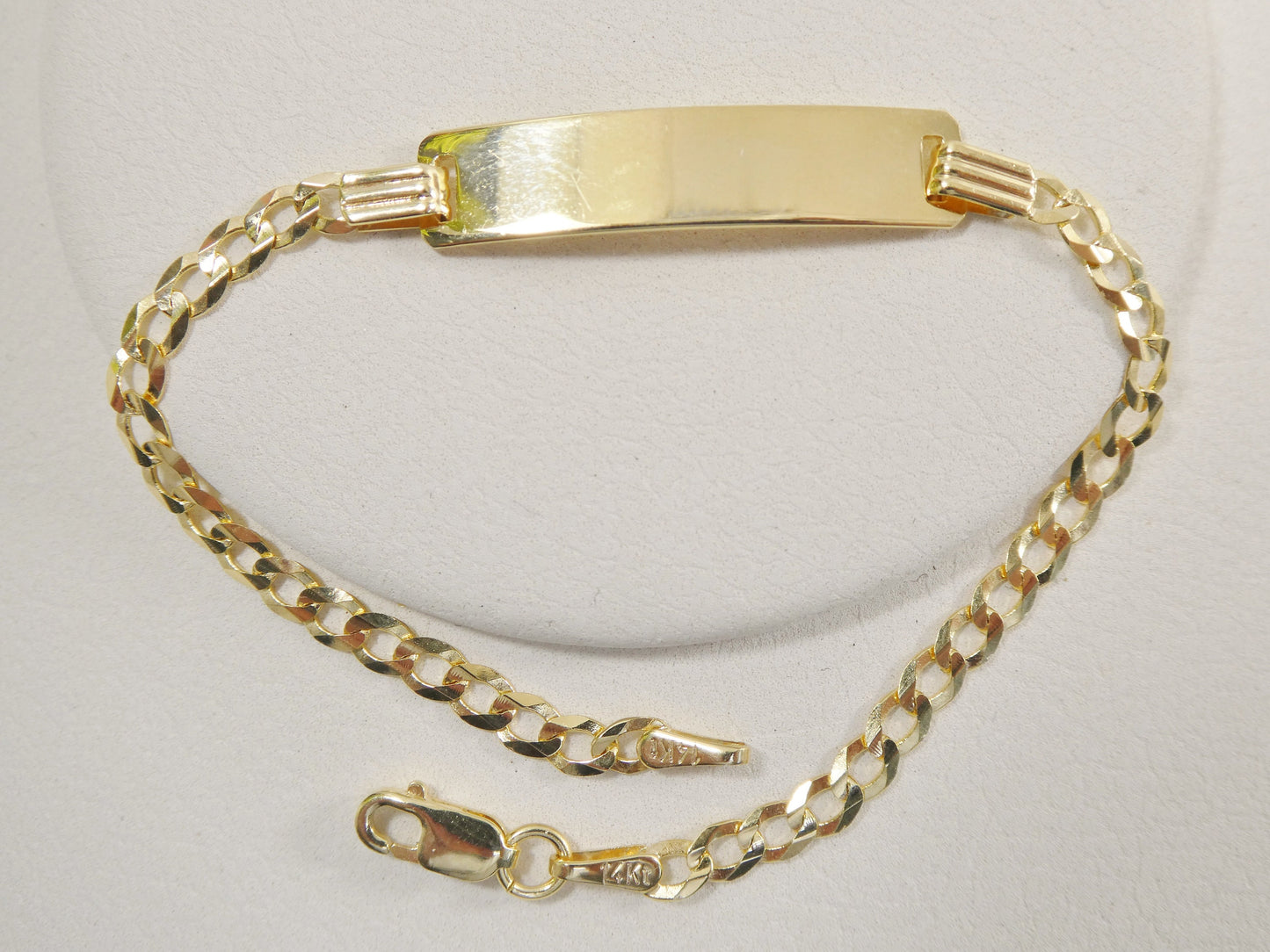 14K real solid yellow gold 6 inch curb link baby ID bracelet