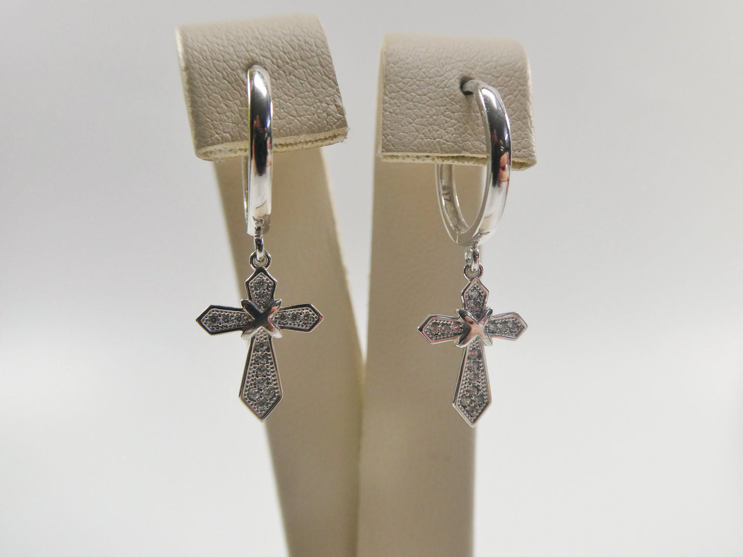 10k real solid gold cross dangle on plain huggie fancy earrings