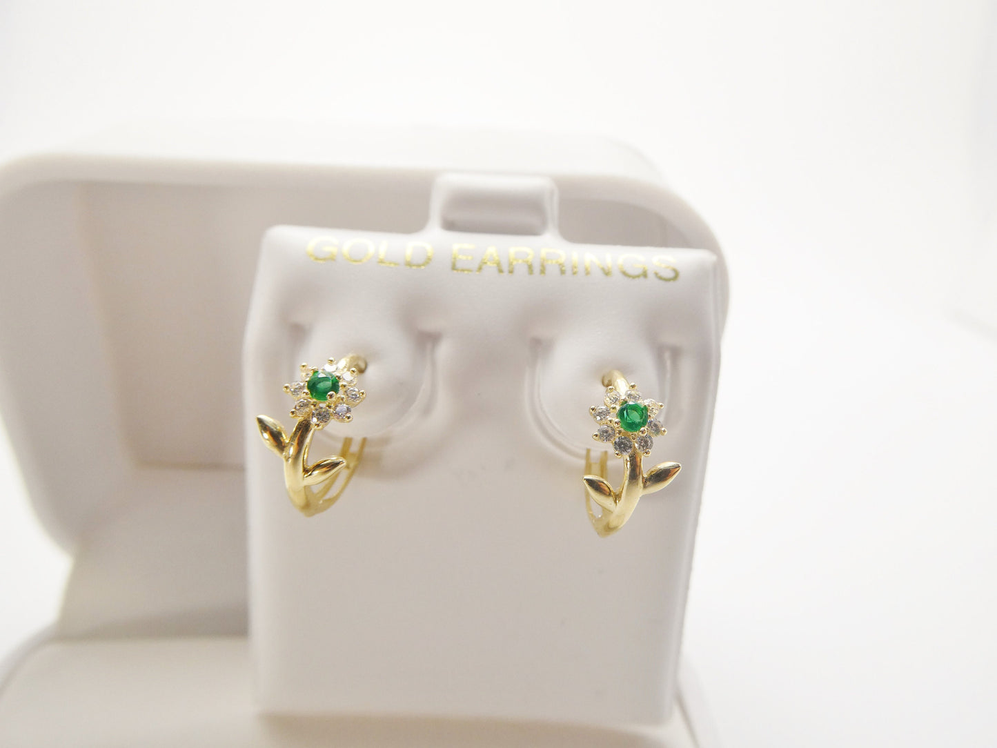 real 10k solid yellow gold flower hoop huggie earring