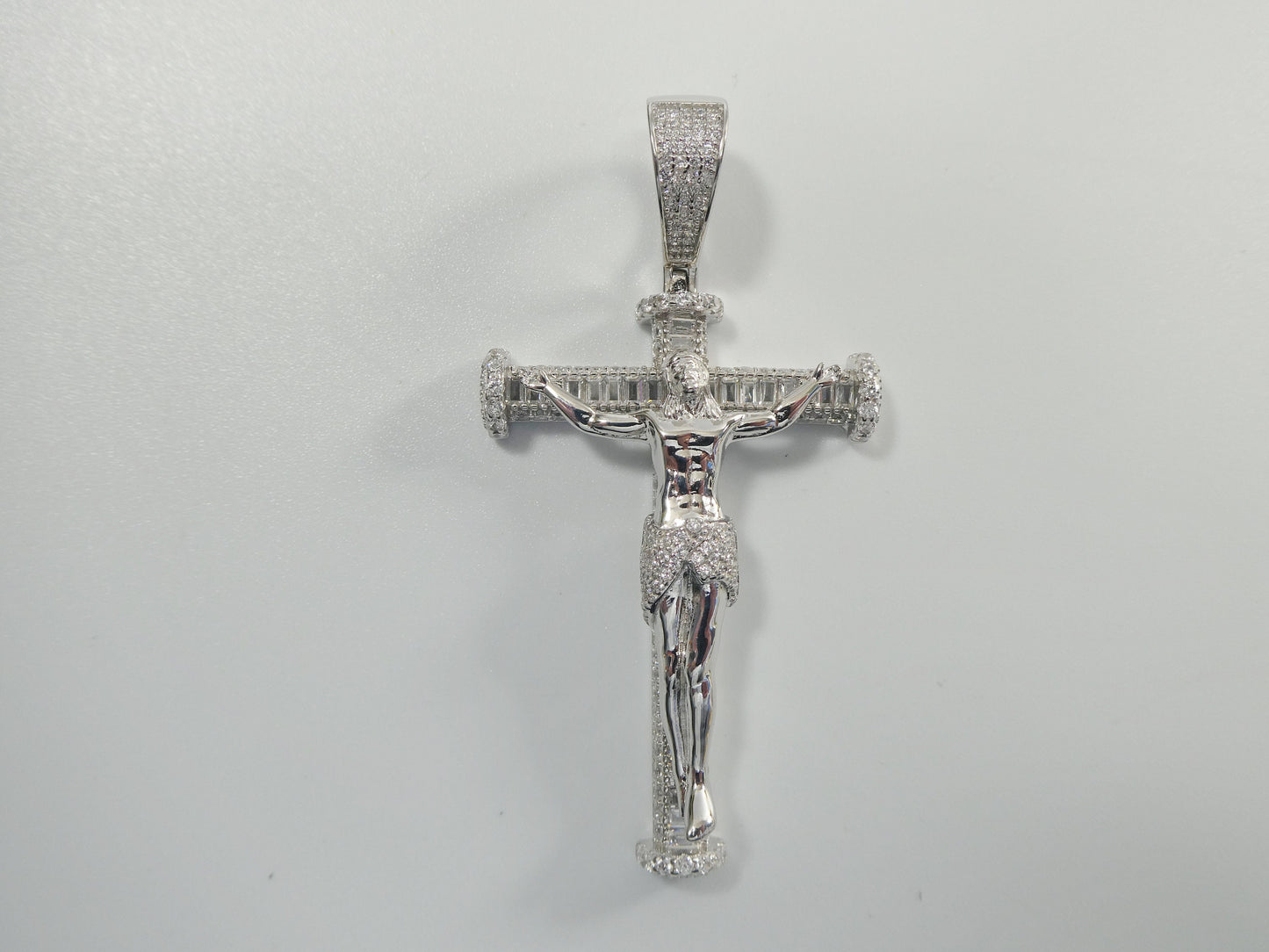 real 925 sterling silver large cross baguette stone setting pendent