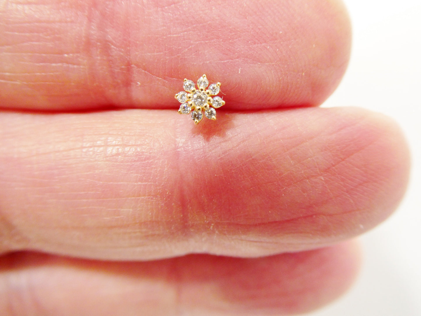 14k real solid yellow gold full stone setting flower stud nose ring