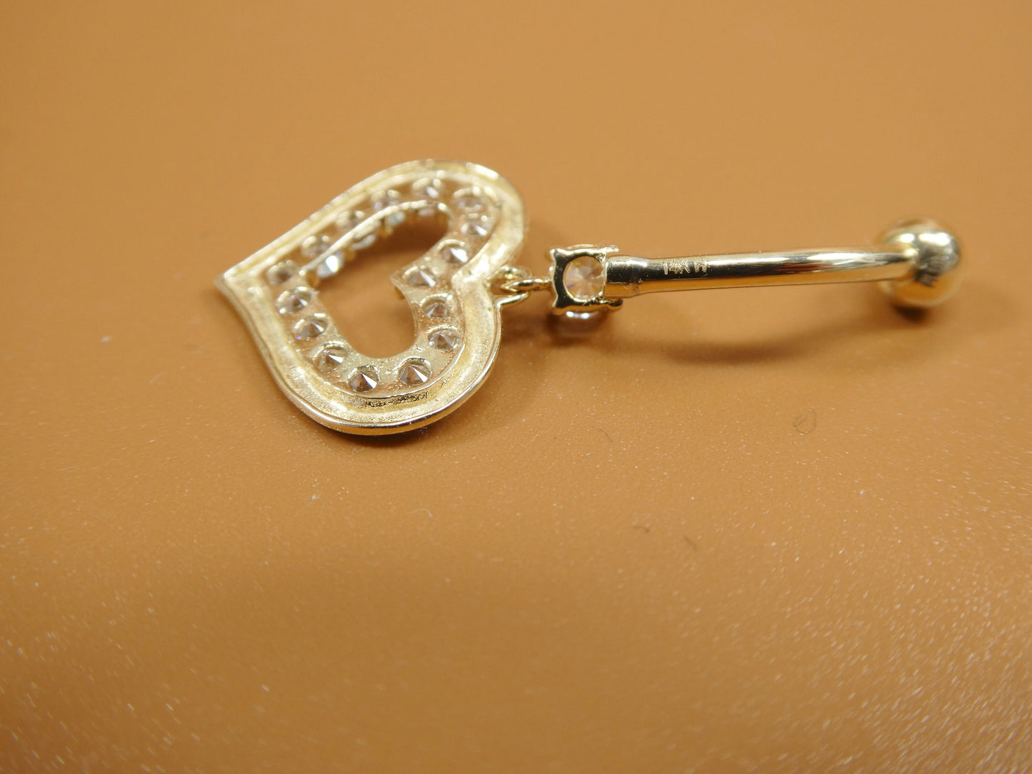 14k real solid yellow gold heart dangling belly ring
