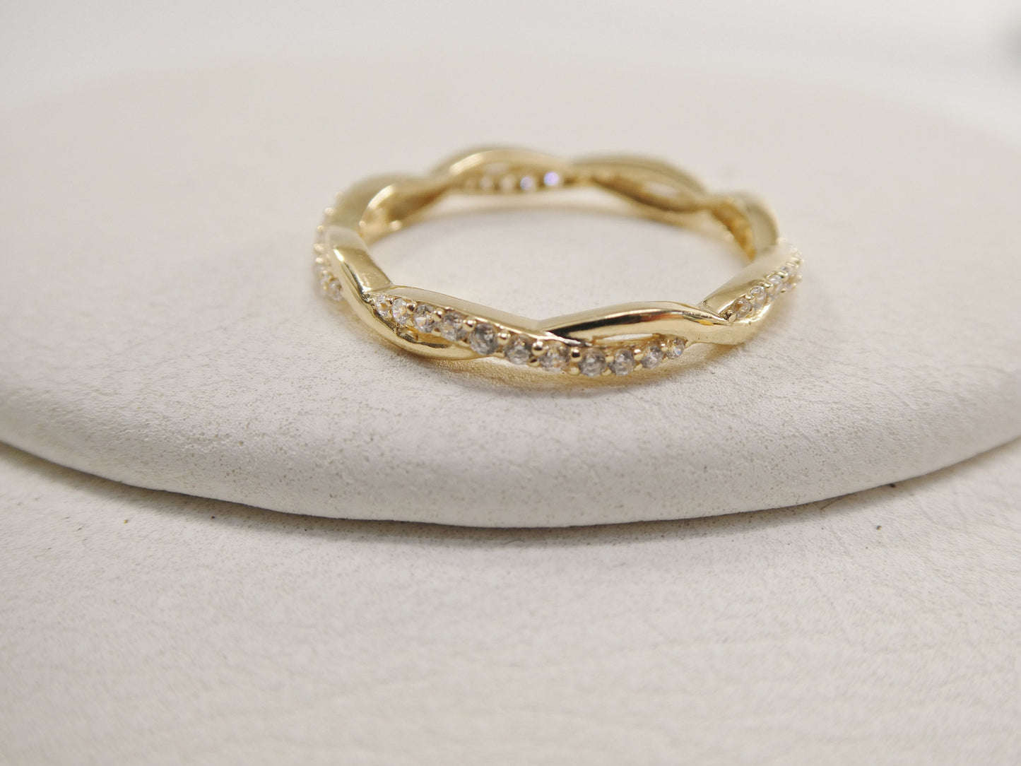 real 14k solid yellow gold women's classic micro pave setting pinky ring