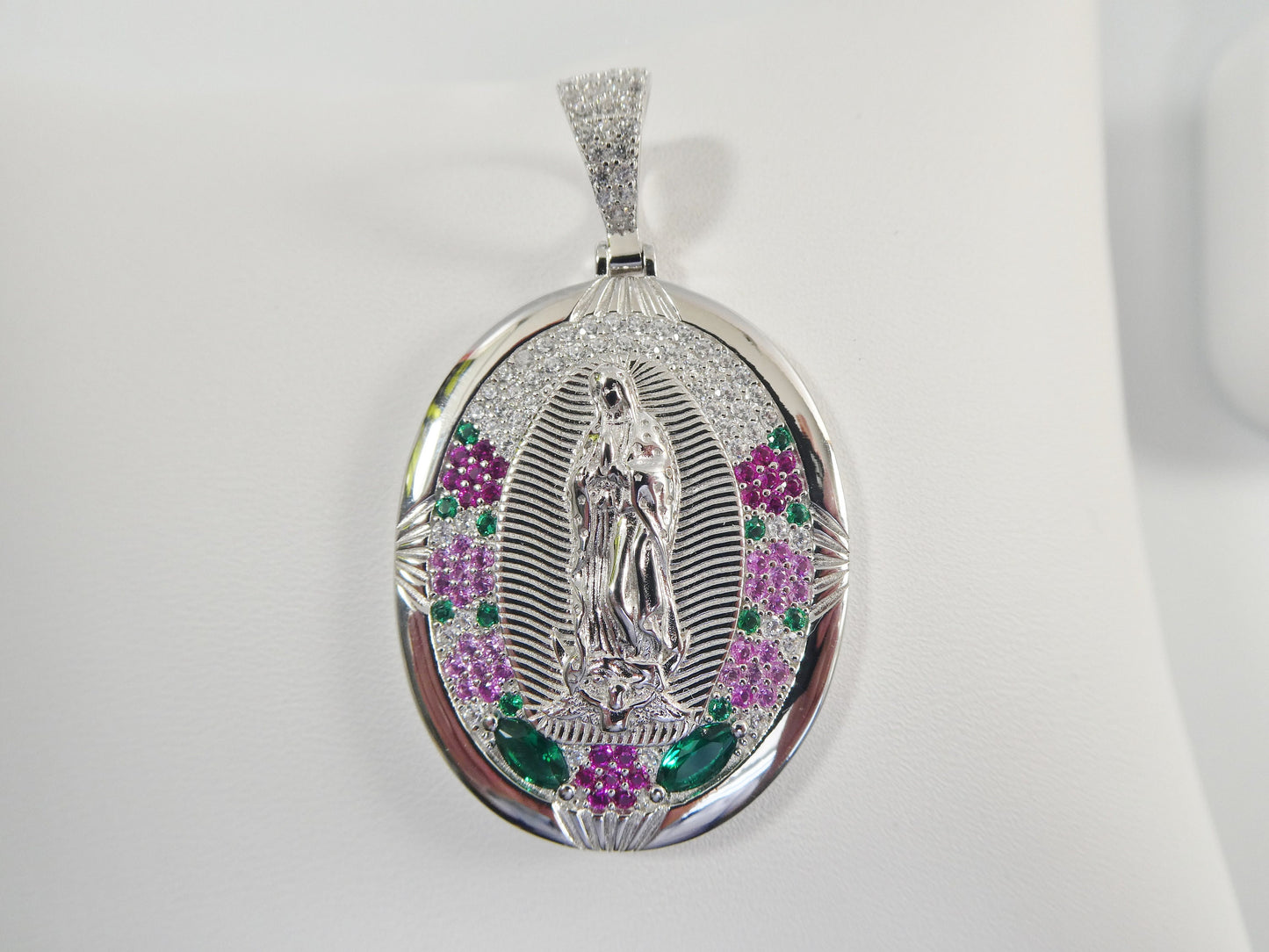 real 925 sterling silver large guadalupe virgin mary medallion pendent