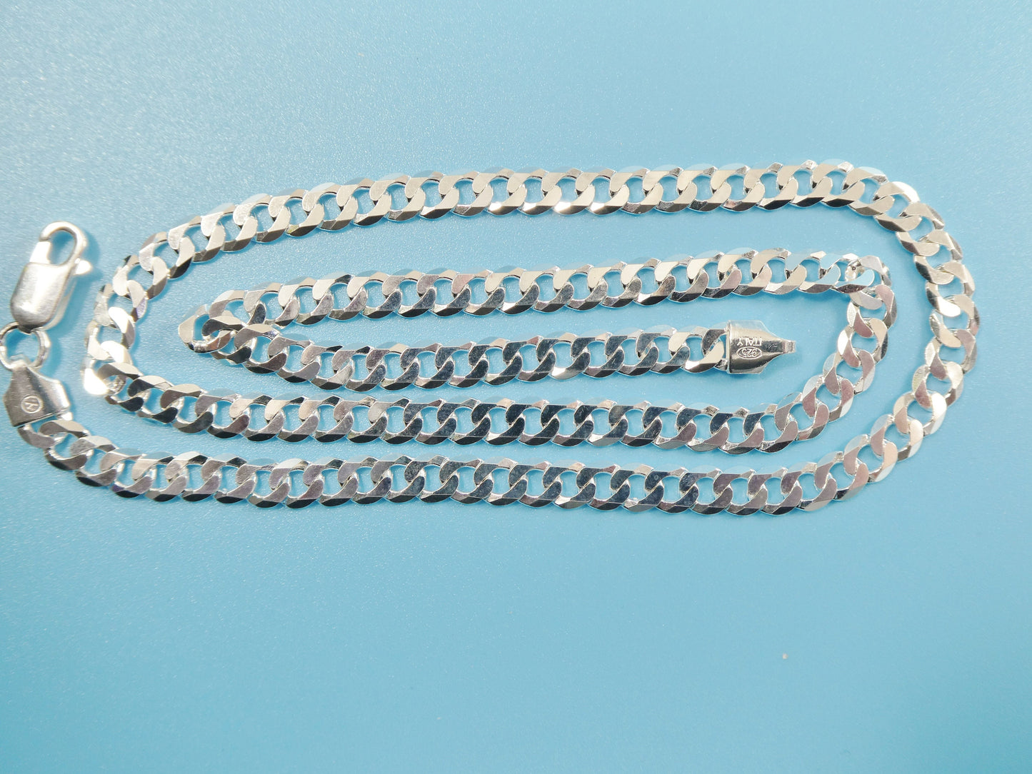 real 925 sterling silver 7.6MM Italian solid chain lobster lock clasp