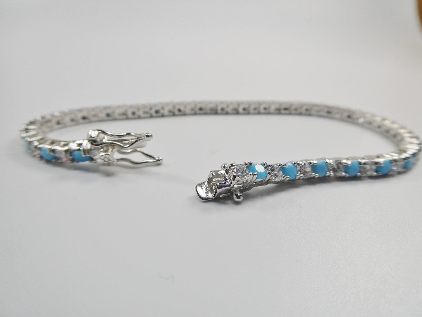 3mm 7 Inch turquois tennis bracelet real 925 sterling silver