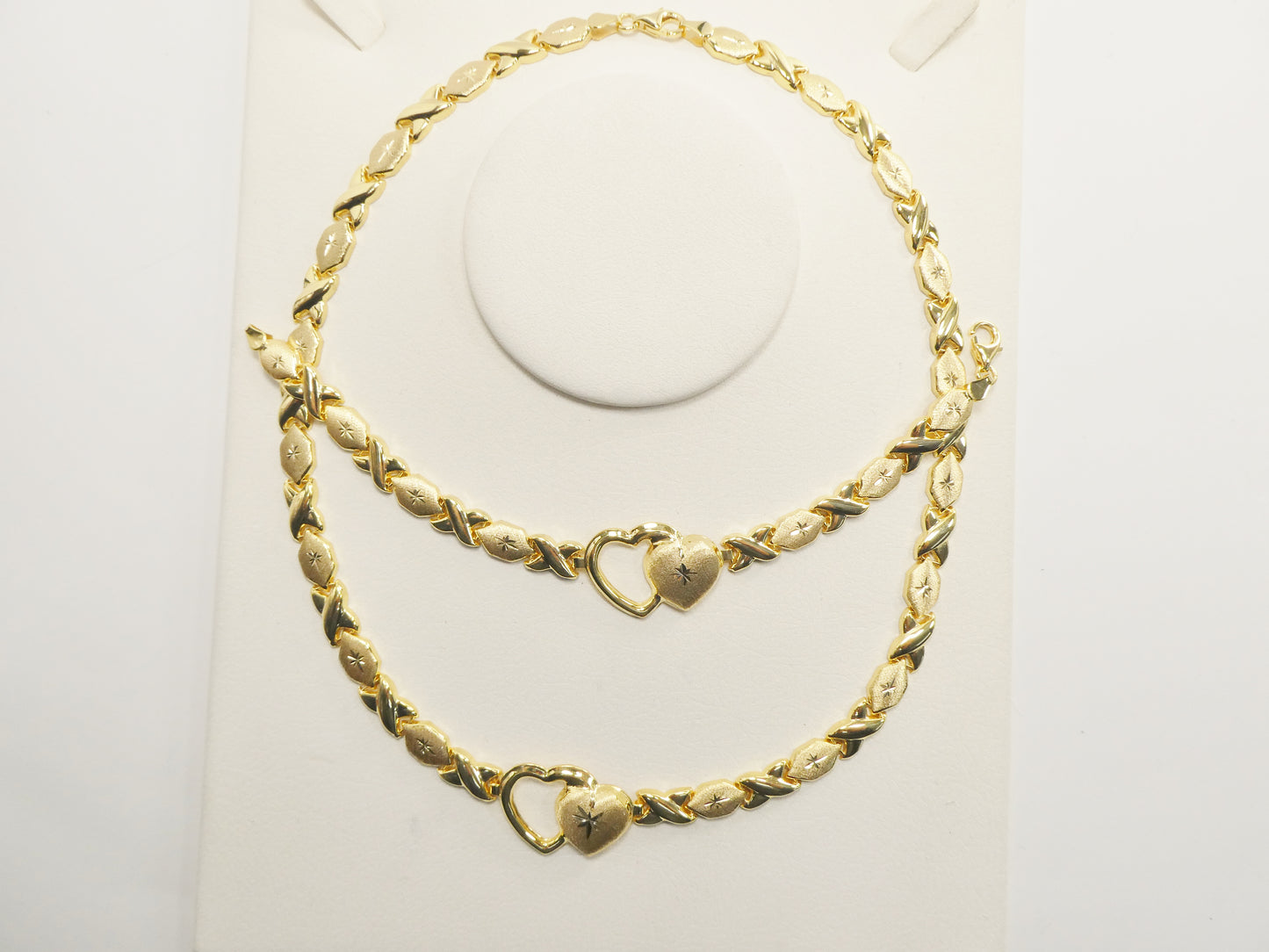 REAL 925 STERLING SILVER HUGS AND KISSES SET NECKLACE AND BRACELET