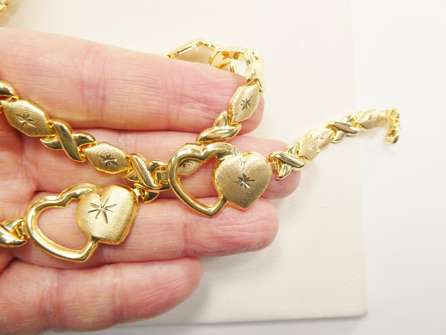 REAL 925 STERLING SILVER HUGS AND KISSES SET NECKLACE AND BRACELET