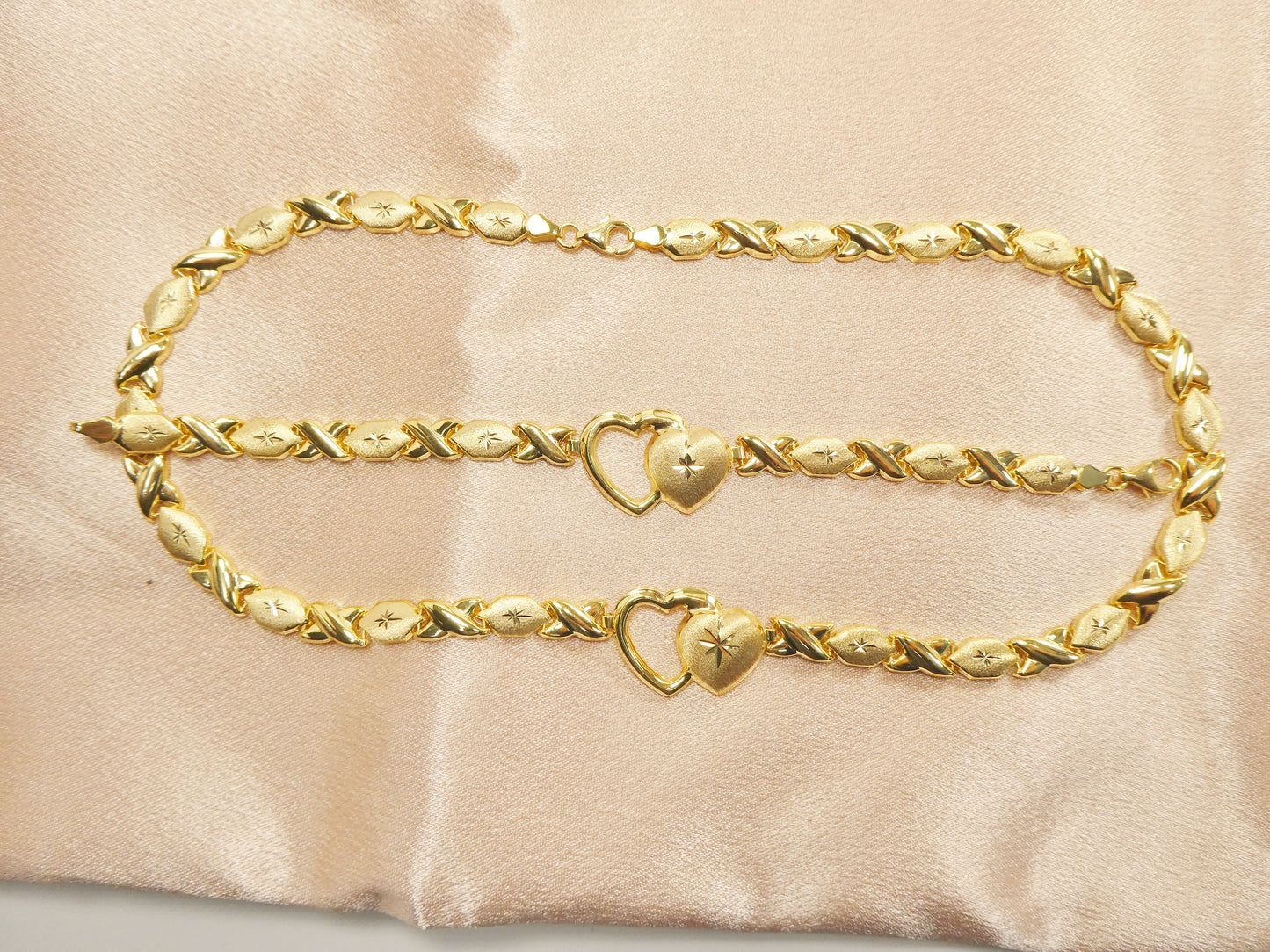 REAL 925 STERLING SILVER HUGS AND KISSES SET NECKLACE AND BRACELET