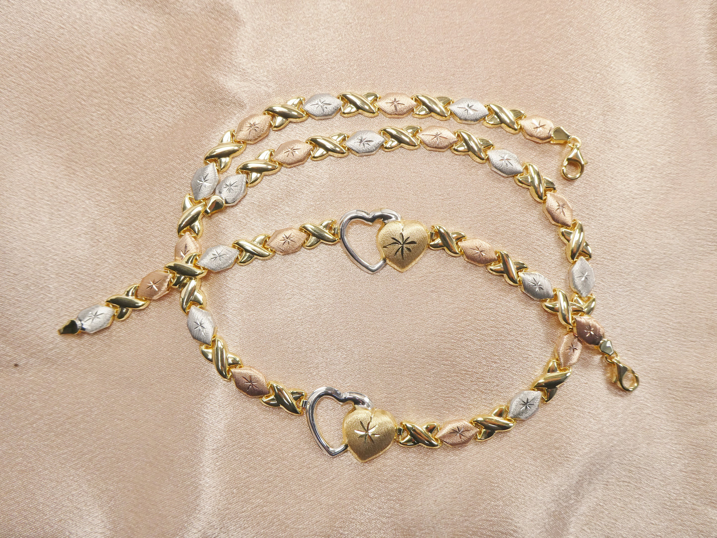 REAL 925 STERLING SILVER HUGS AND KISSES SET NECKLACE AND BRACELET