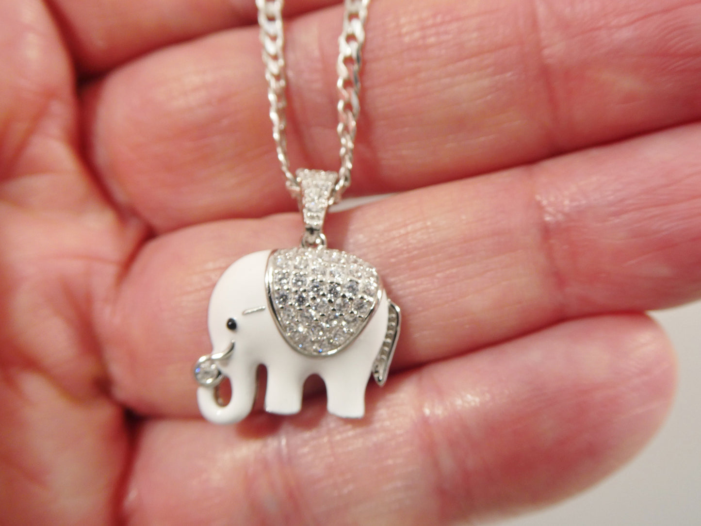 real 925 sterling silver enamel elephant pendent and 18 inch chain