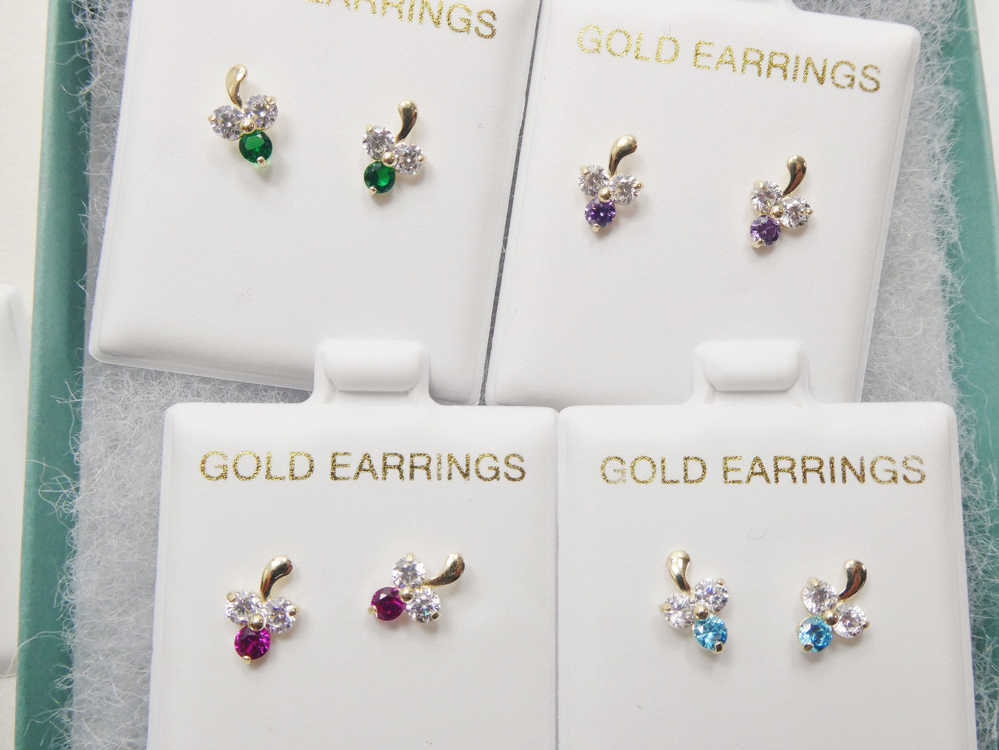 10k real solid yellow gold birthstone screw back children earrings flower shape