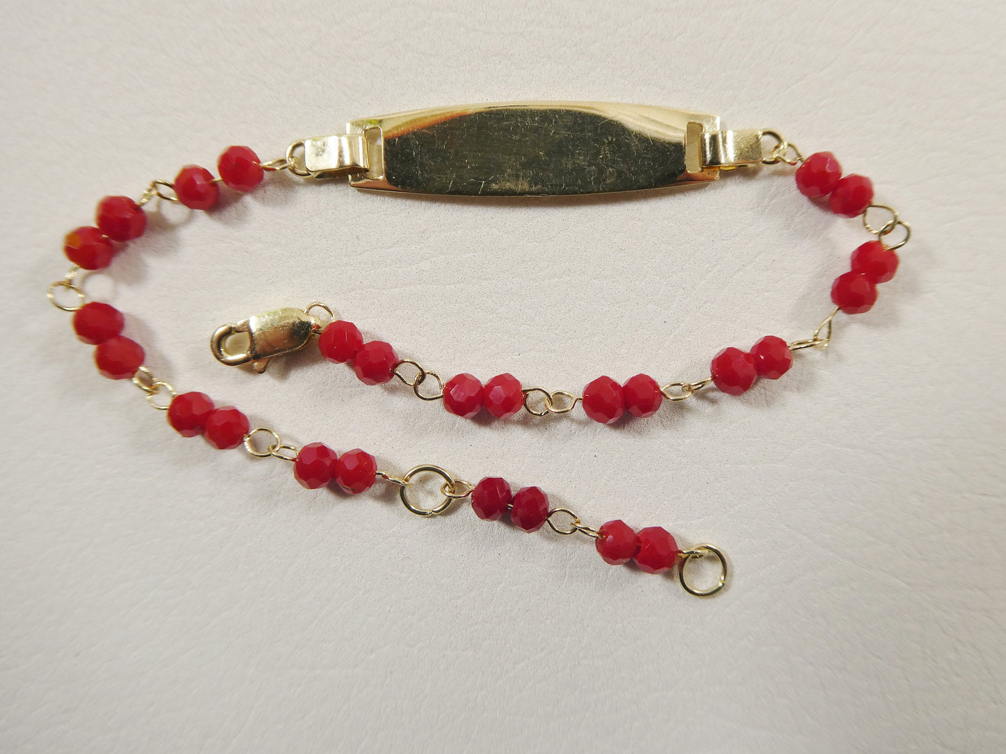 real 14k yellow gold / red / black / stone 5.5 inch baby ID bracelet