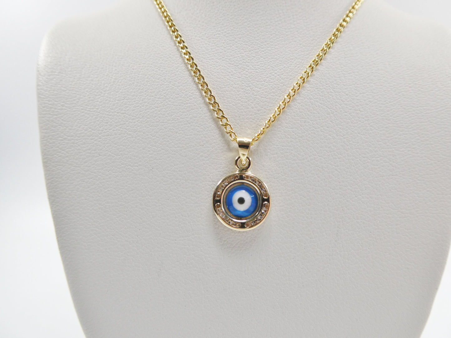 real 14k solid yellow gold 16 inch curb chain and evil eye pendent charm