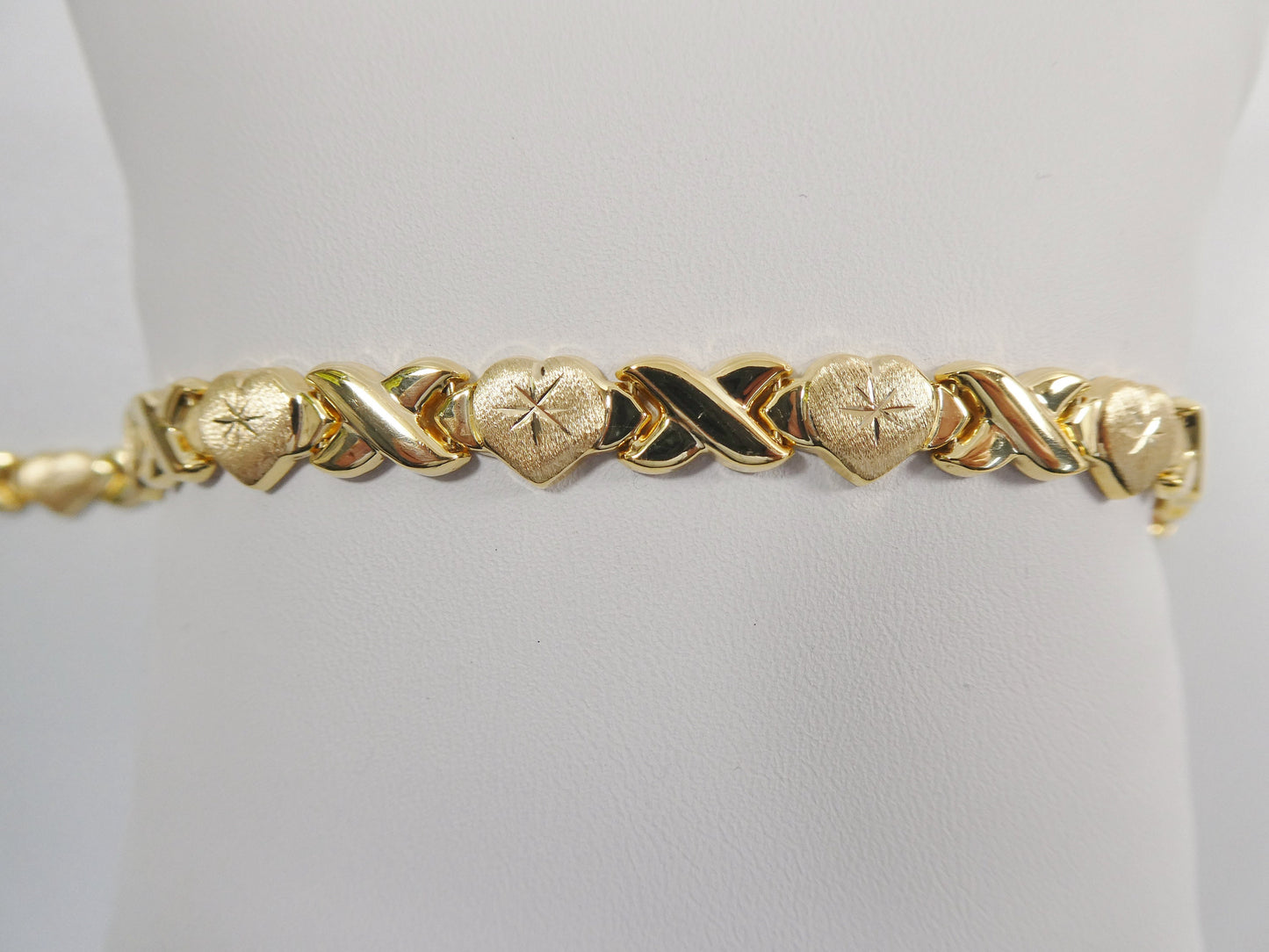 10 inch real 925 sterling silver xoxo xo x heart anklet bracelet 14K YELLOW GOLD FINISH