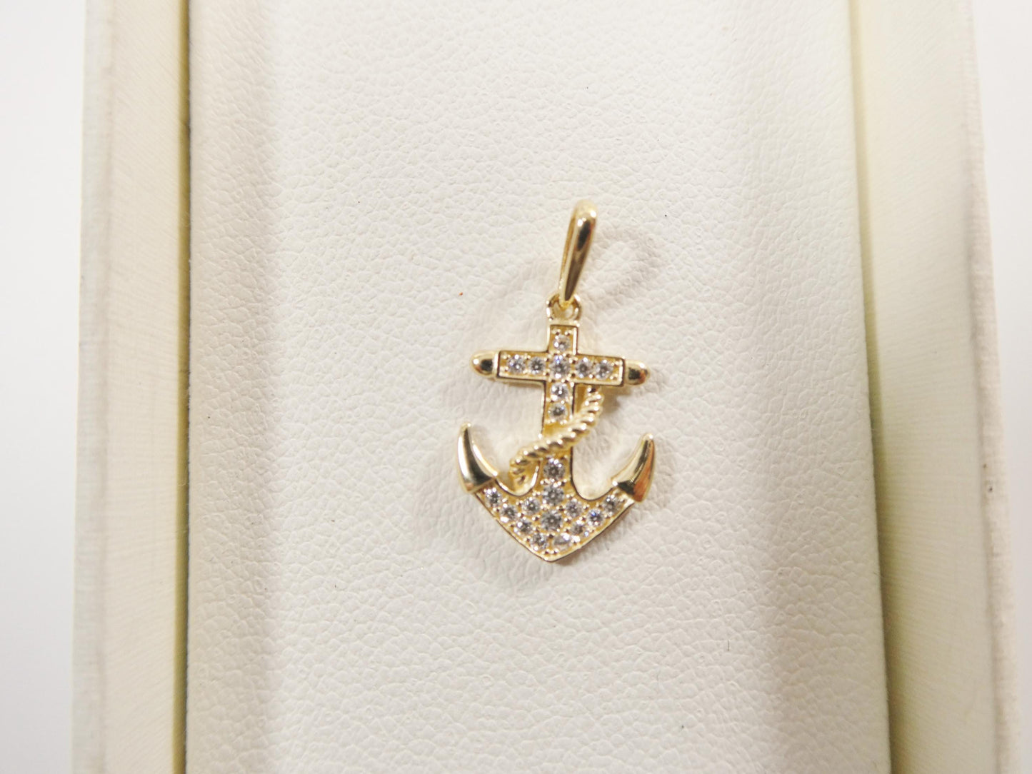 14k real solid yellow gold anchor pendent and rope necklace