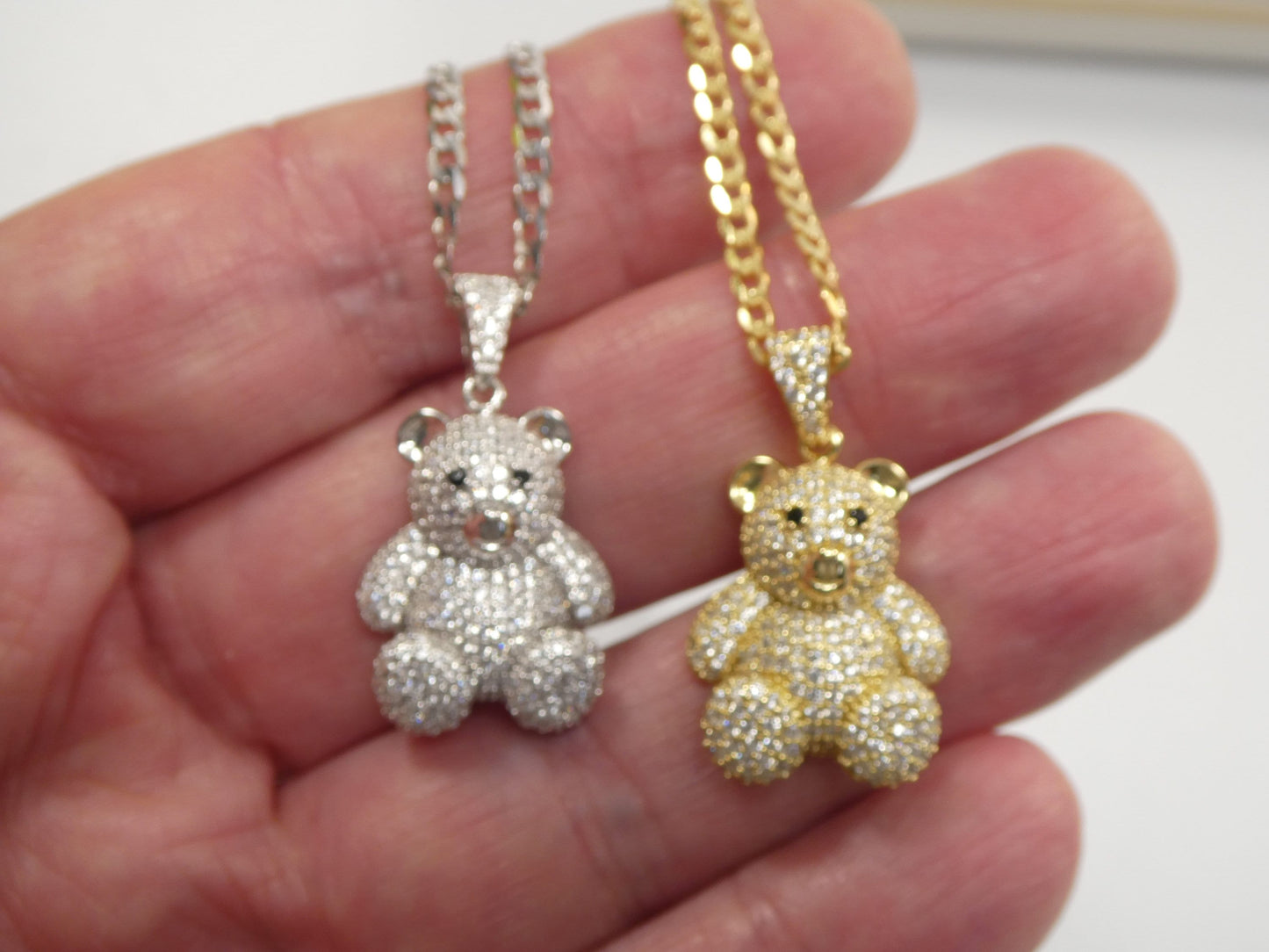 925 sterling silver teddy bear set chain and pendent