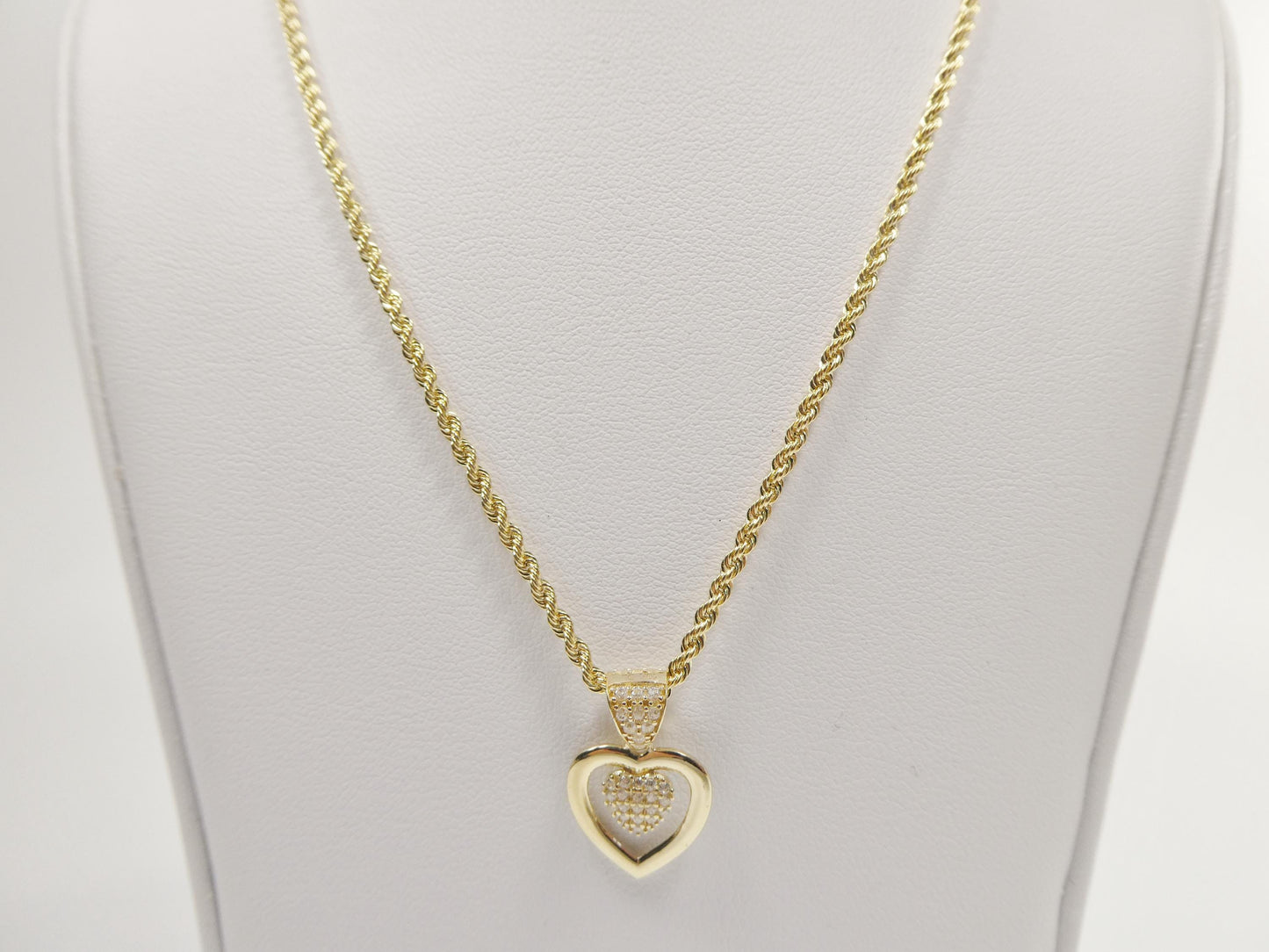 10k real solid yellow gold 16 inch chain and heart pendent set