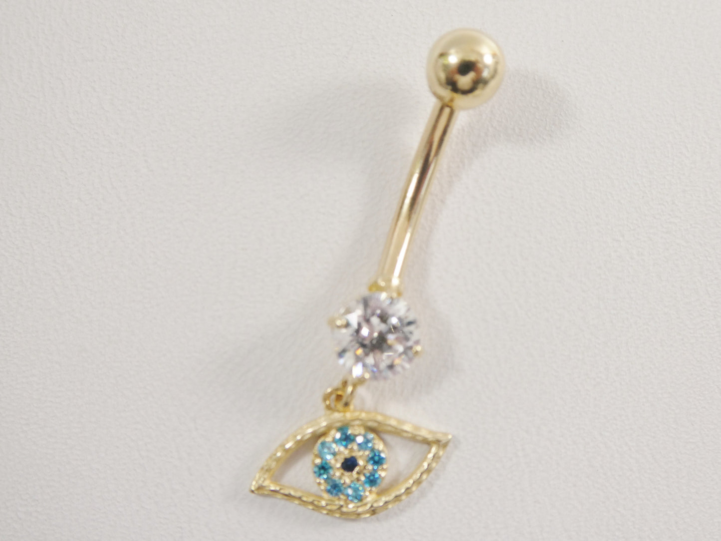 14k real solid yellow gold evil eye dangling belly button ring piercing