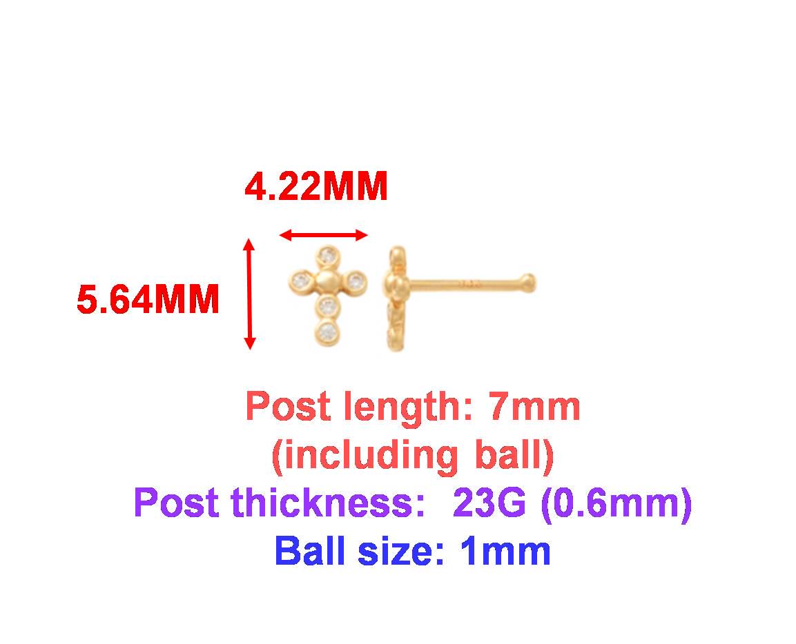 14k real solid yellow gold cross nose ring