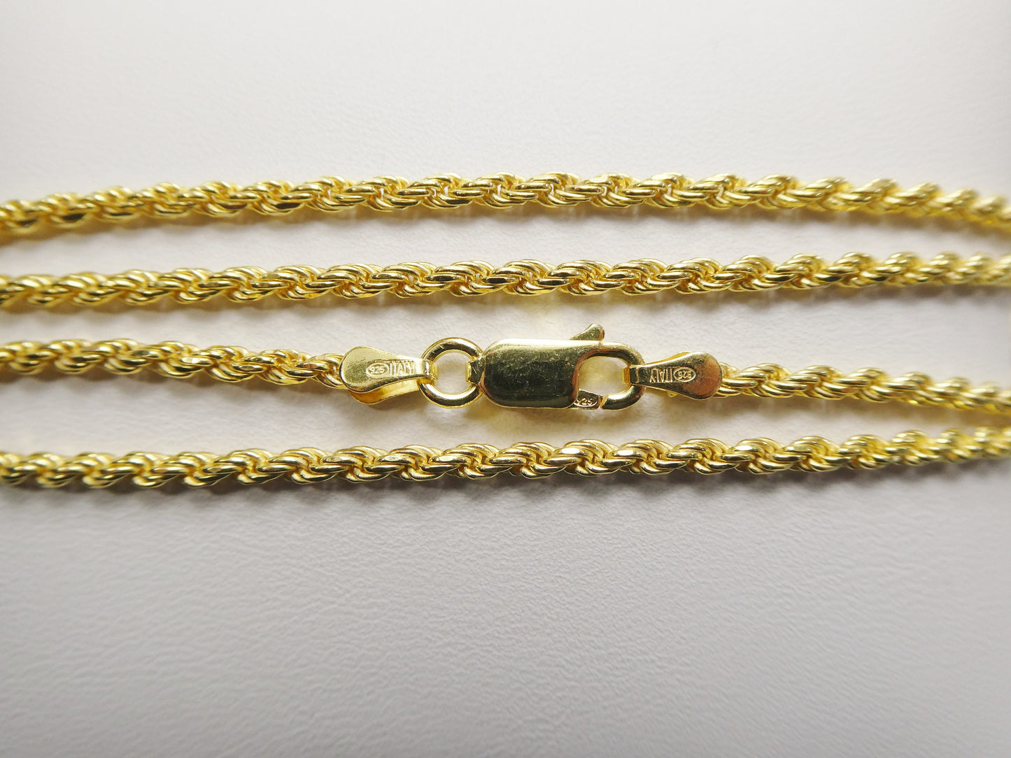 real 925 sterling silver solid rope chain 14k yellow gold finish