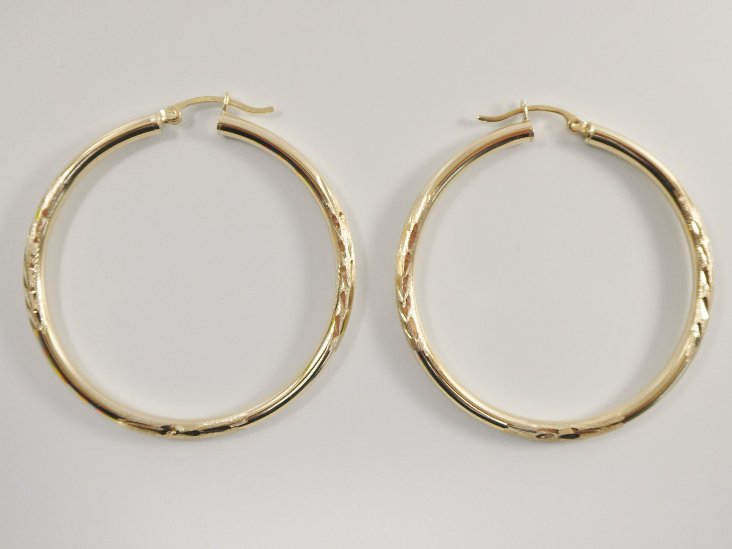 10k real solid yellow gold diomond cut hoop earring