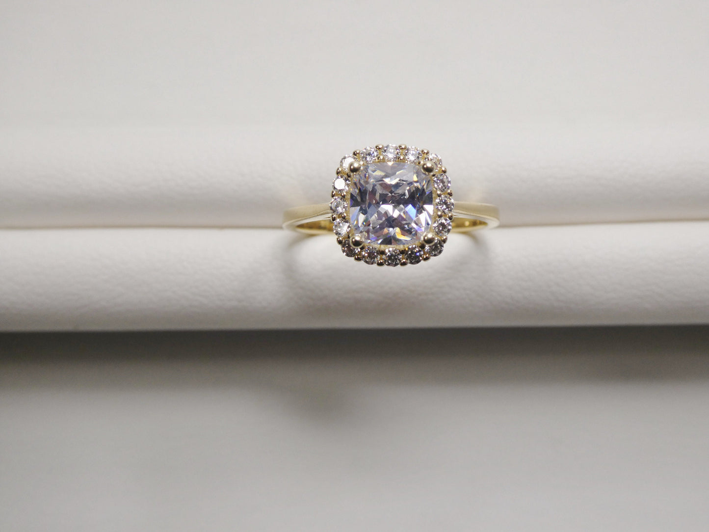14k real solid yellow gold engagement cushion cut cubic zirconia ring