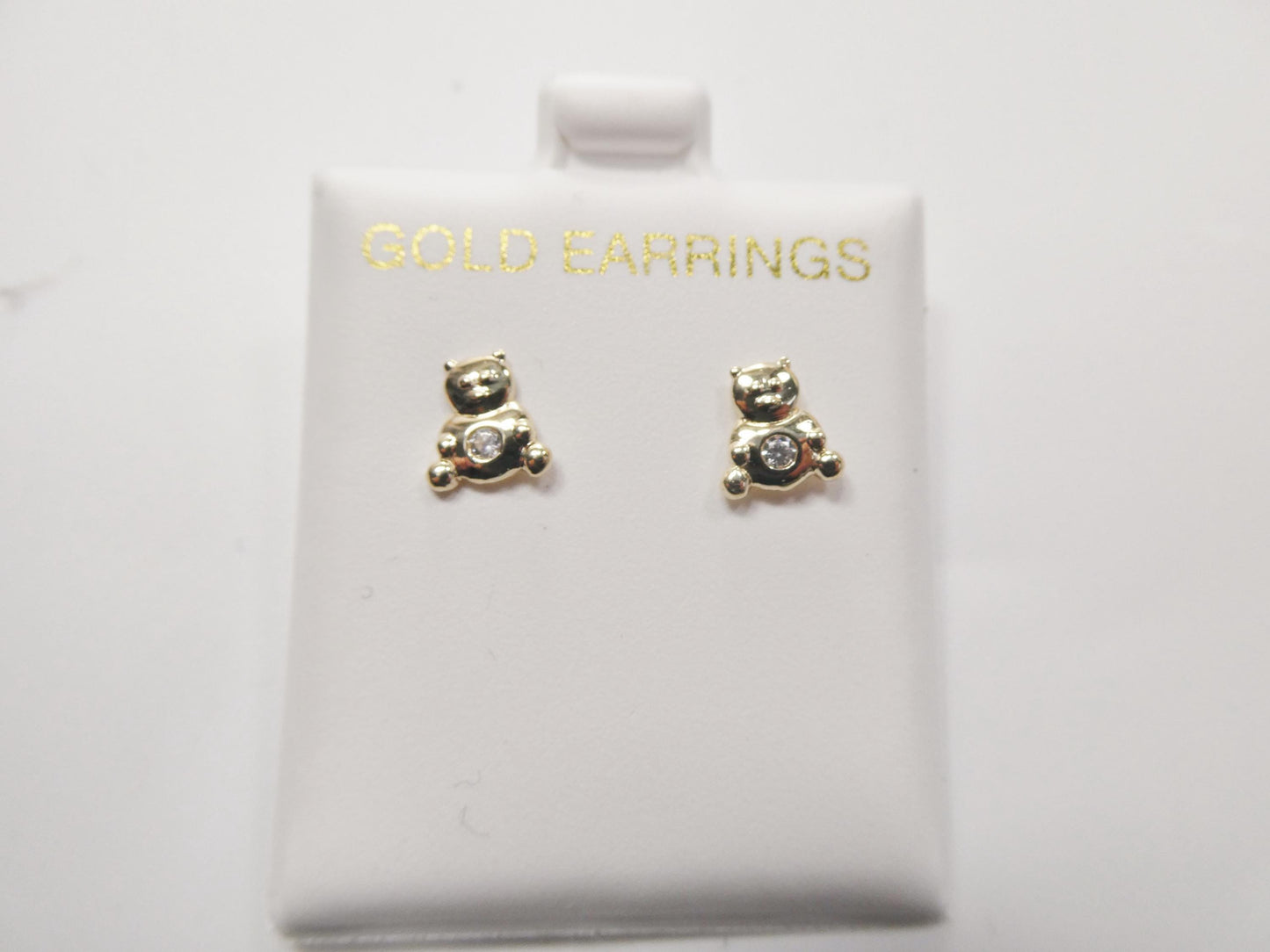 10k real solid gold teddy bear push back earrings