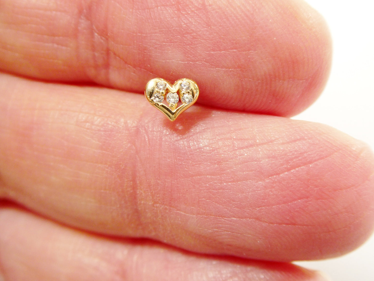 14k real solid yellow gold tiny heart stud nose ring