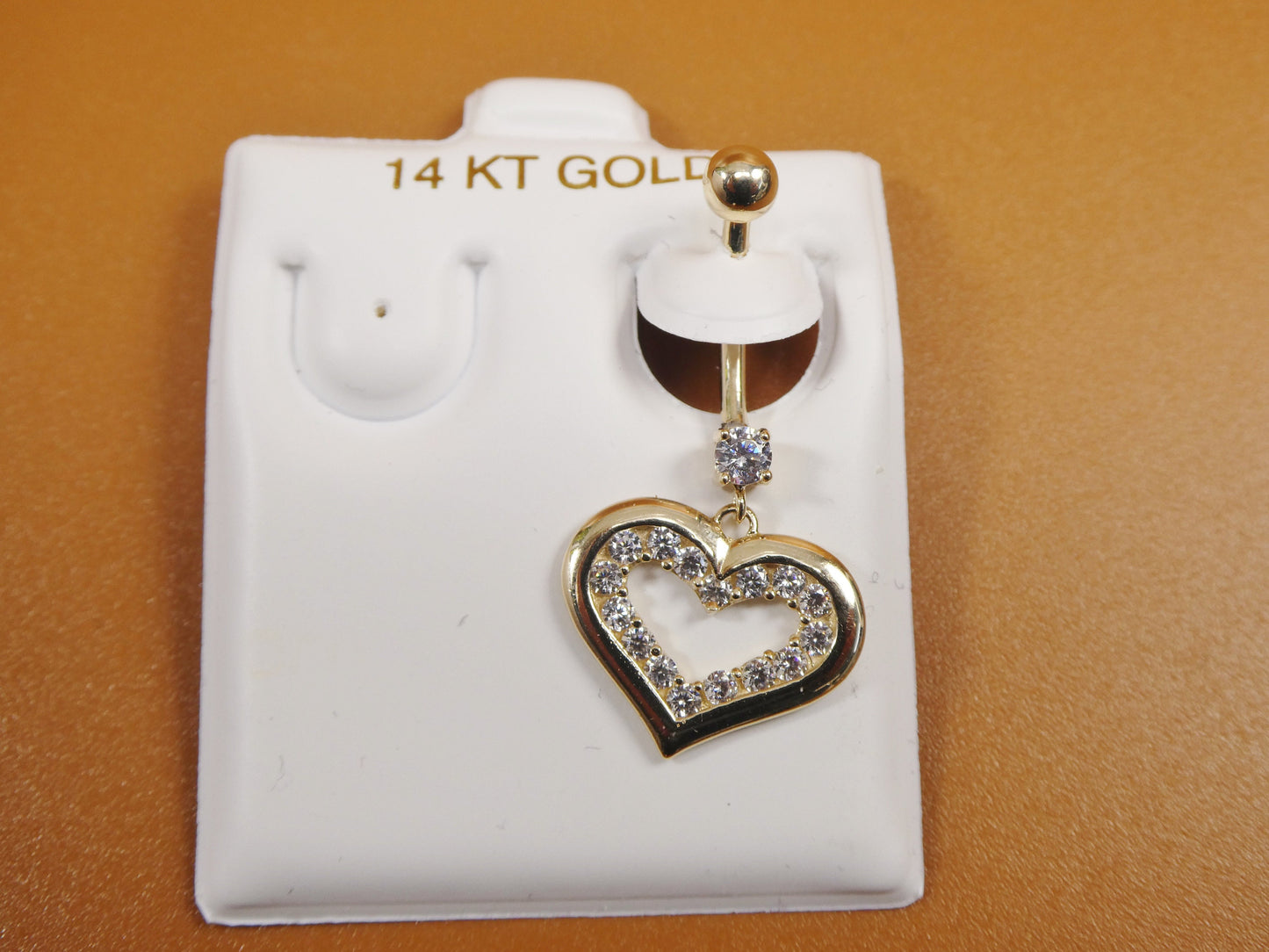 14k real solid yellow gold heart dangling belly ring