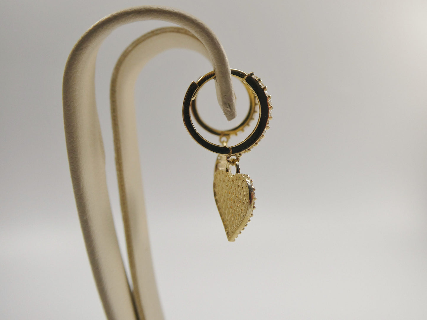 real 10k solid yellow gold dangle heart full micro fave setting hoop huggie earring