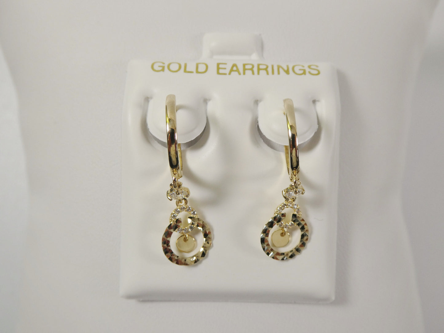 10k real solid yellow gold circle drop huggie earrings