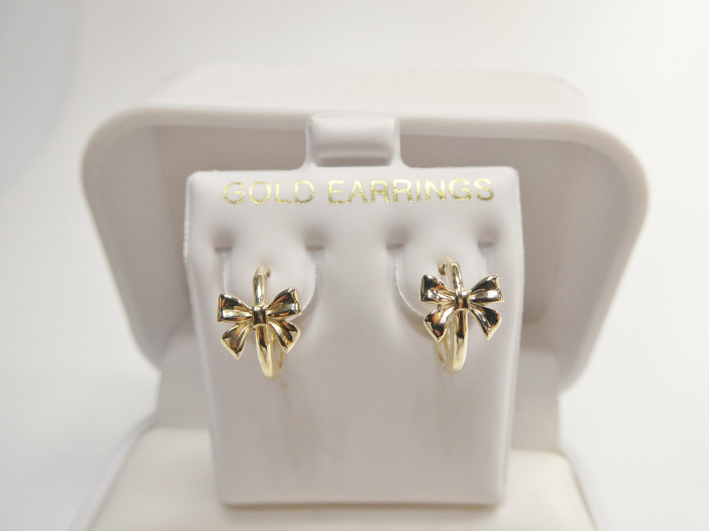 real 10k solid yellow gold designer bow hoop huggie earrings