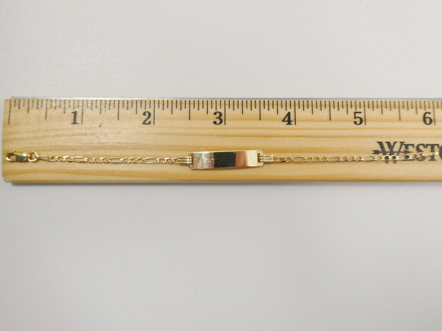 14K real solid yellow gold 6 inch Figaro style tri color baby ID bracelet